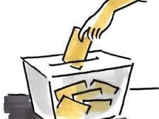 Dibujo esbozado de una urna con votos y una mano introduciendo el voto en ella.